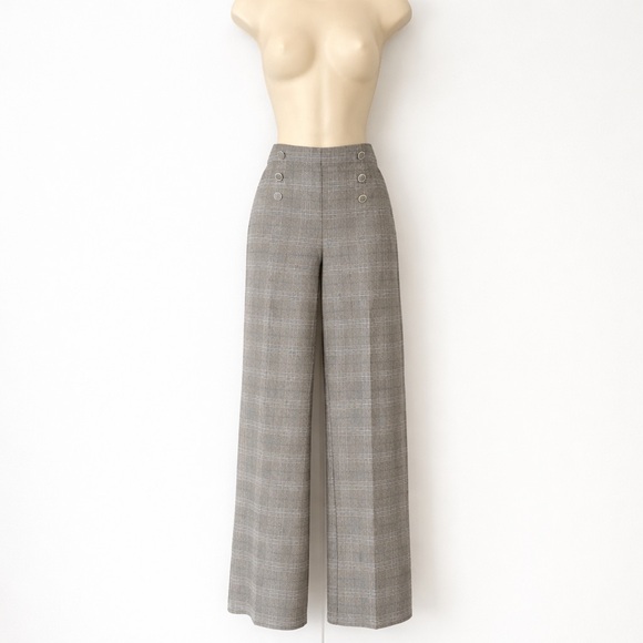 89th & Madison Pants - 89th & Madison Womens Plaid Wide Leg Pants Size Medium High Rise Sailor Button